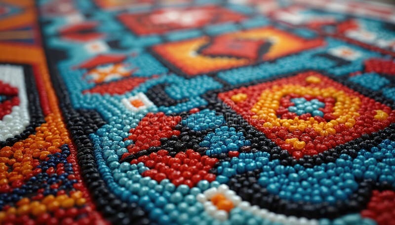 Chiusura di brillanti intricati lavori di beadwork nativi americani. artigianato tribale tradizionale dettagliato. mostre d'arte a royalty illustrazione gratis