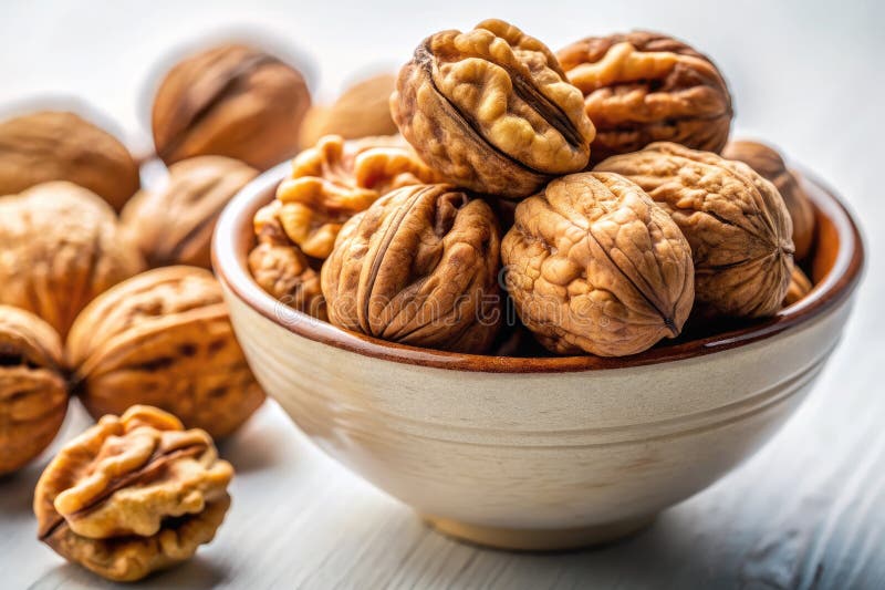 Chiusura di una ciotola di noci sgusciate, stupenda fotografia macro-grafica per blog alimentari ricette e siti web di stile di vi royalty illustrazione gratis