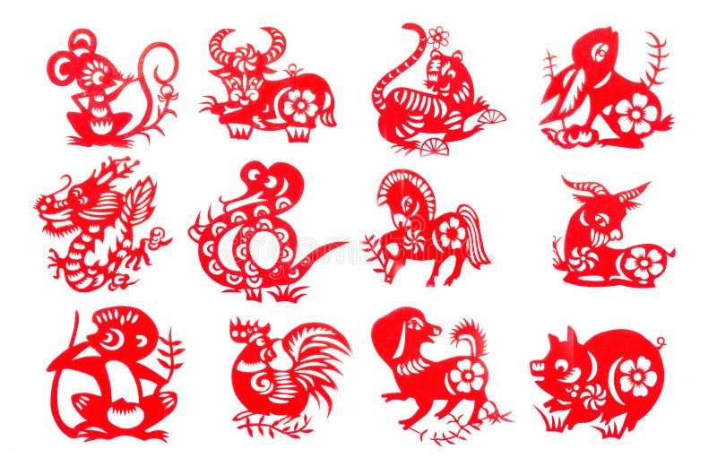 Chińscy 12 zodiaka czerwieni papieru ustalony cięcie