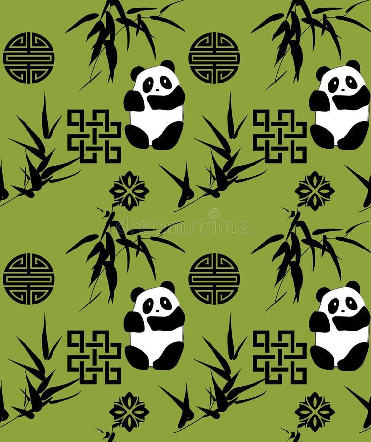 Chiński bambusa i pandy bezszwowy tło