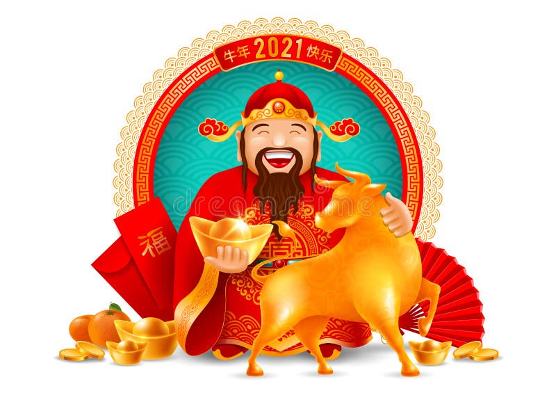 Chiński bóg bogactwa ze złotym wspornikiem i wosem