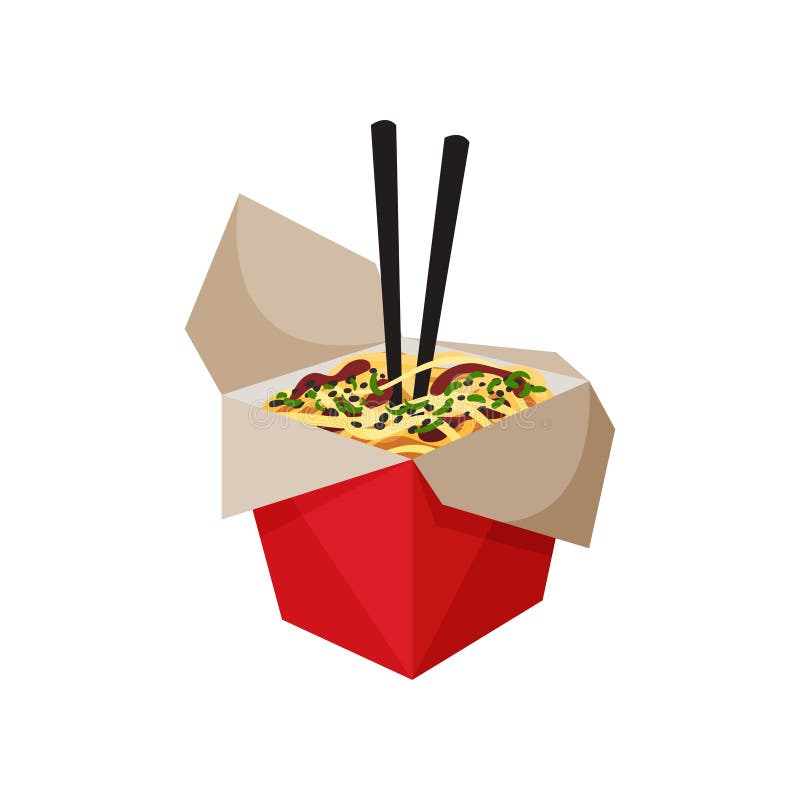 Chi?ski jedzenia pude?ko z chopsticks na bia?ym tle ilustracja wektor Chi?ski jedzenia pude?ko z chopsticks na bia?ym tle ilustracja wektor