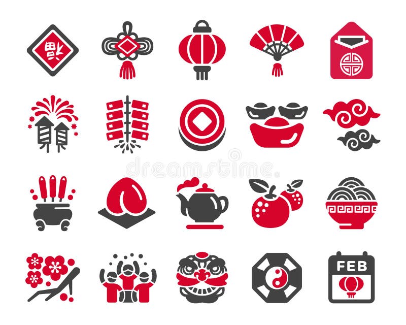 Chiński nowy rok ikony set