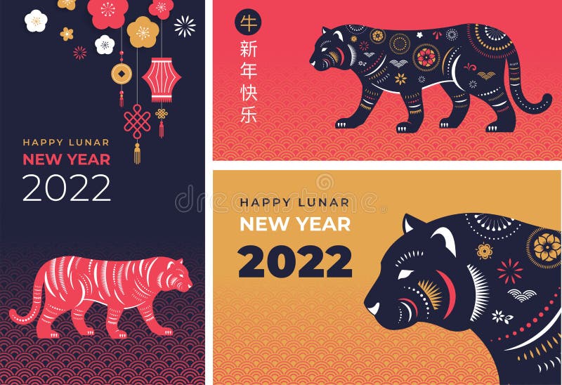 Chiński nowy rok 2022 rok tygrysa chiński symbol zodiaku księżyc nowy rok koncepcja nowoczesny projekt tła ilustracja wektor