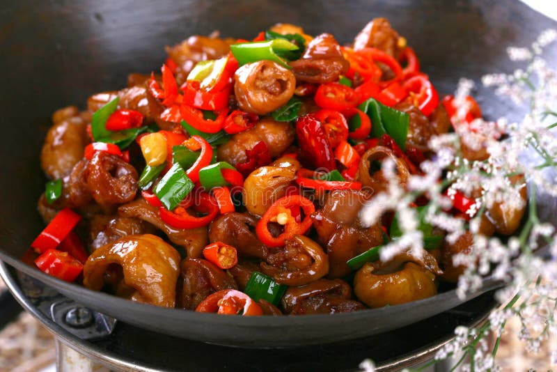 Chiński wyśmienicie naczynia jedzenie smażył gorącego pieprzu sau