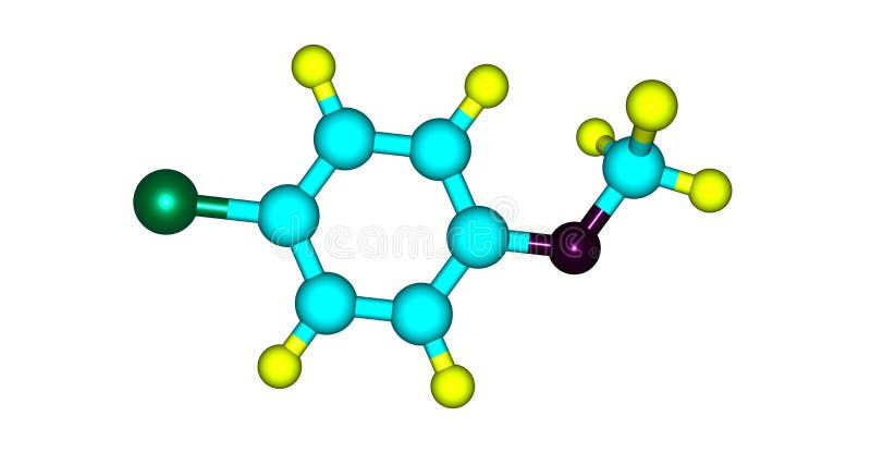 4-chloroanisole molecular structure isolated on white stock illustration
