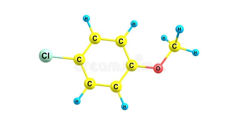 4-chloroanisole molecular structure isolated on white stock illustration