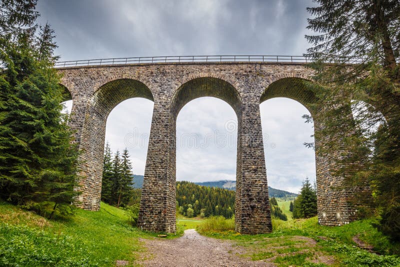 The Chmaros viaduct, stone railway bridge near of The Telgart