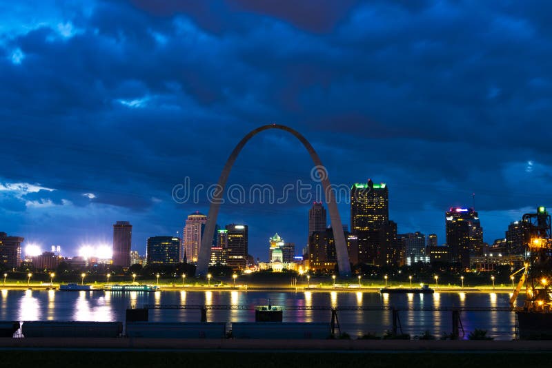 Saint Louis, MO, United States - May 19, 2018: Shot of downtown Saint Louis, Missouri showcasing the St Louis Arch. Saint Louis, MO, United States - May 19, 2018: Shot of downtown Saint Louis, Missouri showcasing the St Louis Arch.