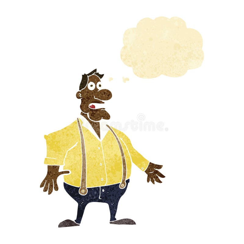 Chockad man för tecknad film med tankebubblan stock illustrationer