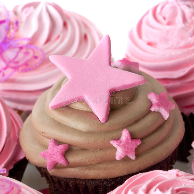 Chocolade Cupcake met Roze Sterren royalty-vrije stock afbeelding Chocolade Cupcake met Roze Sterren royalty-vrije stock afbeelding