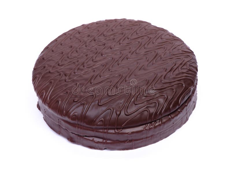 Grote chocoladetaart met chocoladeglazuur royalty-vrije stock afbeelding