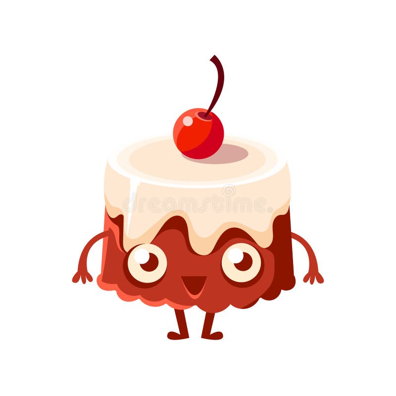 Chocoladecake met Cherry On Top, Zoet Kinderachtig het Beeldverhaalkarakter van het Dessertgebakje royalty-vrije illustratie Chocoladecake met Cherry On Top, Zoet Kinderachtig het Beeldverhaalkarakter van het Dessertgebakje royalty-vrije illustratie