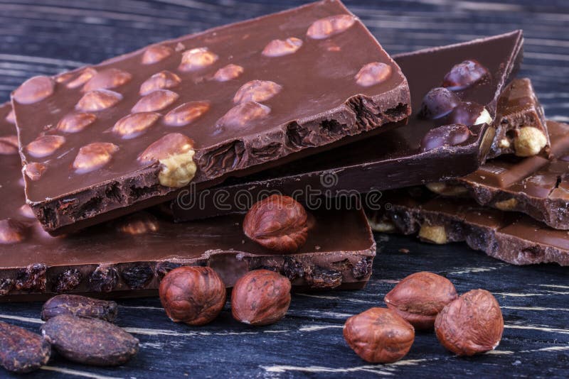 Chocolat et noisettes foncés photographie stock Chocolat et noisettes foncés photographie stock