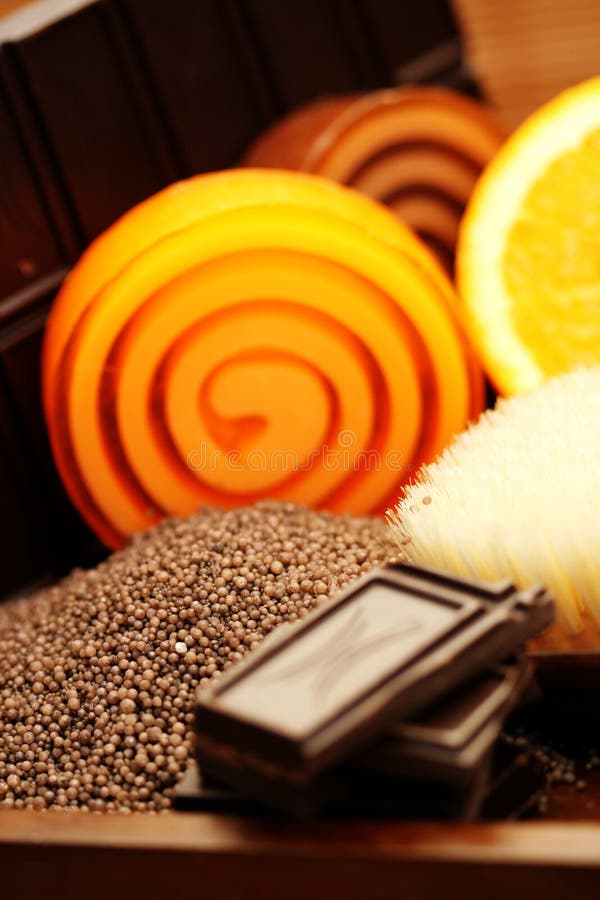 Chocolat et savons oranges images stock Chocolat et savons oranges images stock