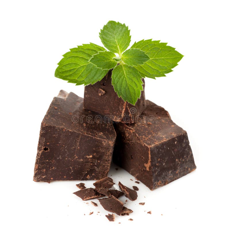 Chocolat foncé avec les feuilles en bon état image libre de droits Chocolat foncé avec les feuilles en bon état image libre de droits