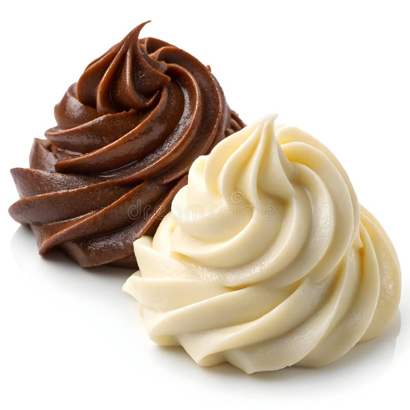 Chocolat och vaniljgrädde snurrar isolerade på vit bakgrund royaltyfri illustrationer