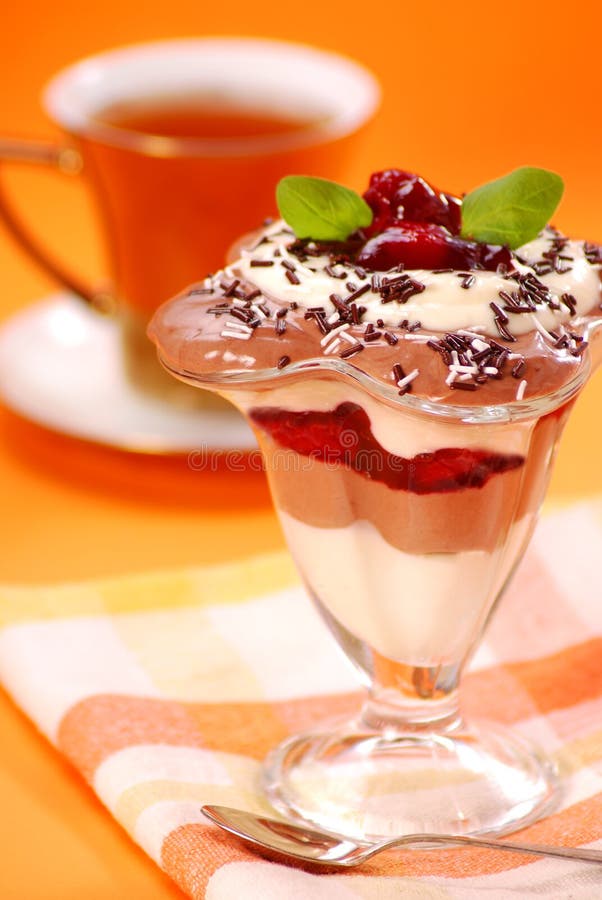 Chocolatealmond Dessert with Cherry Stock Image Image of cream, coffee 10924809