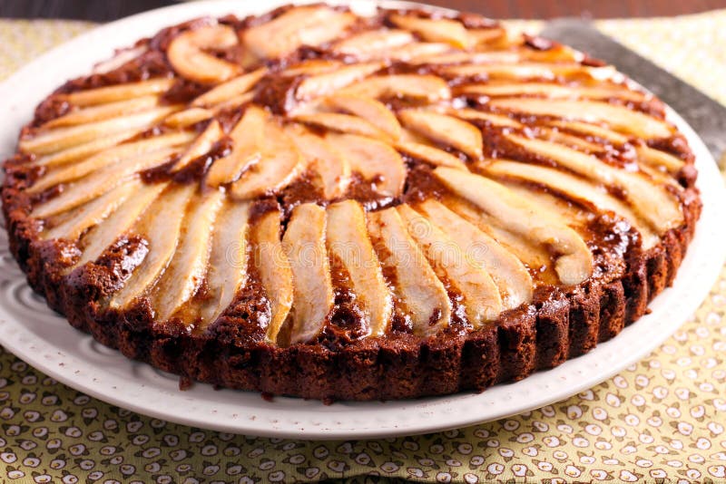 Chocolate and Almond Tart with Pear Stock Photo Image of fruit, cake