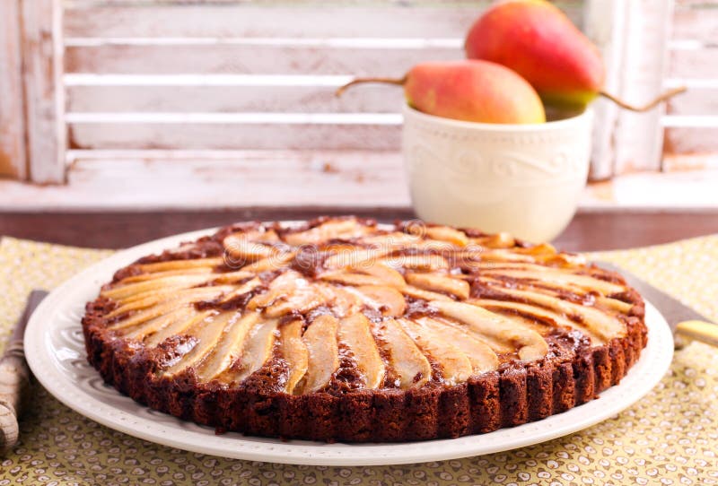 Chocolate and Almond Tart with Pear Stock Image Image of dessert