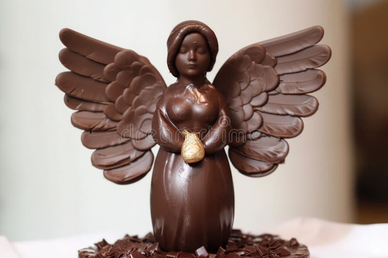 Chocolate Angel, with Wings and Halo Made of Chocolate Stock Photo