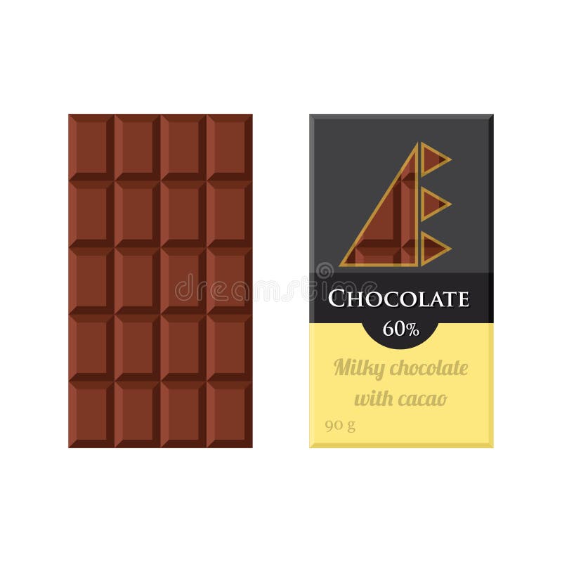 Chocolate Bar Cacao Label Package Sweet Milky Product Flat Style