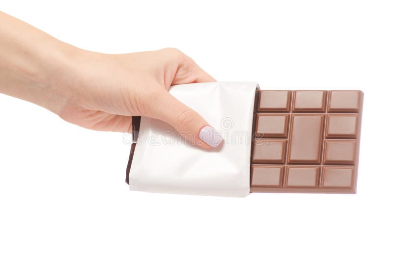Chocolate bar in hand stock photo. Image of dessert 105055206
