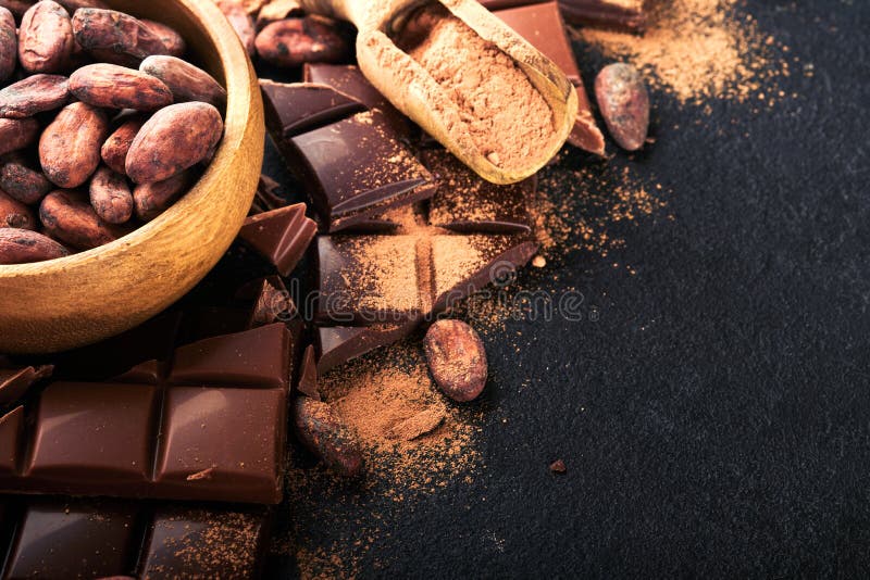Chocolate Bean Cocoa. Composition of Cocoa Powder, Bean Cocoa Bars and