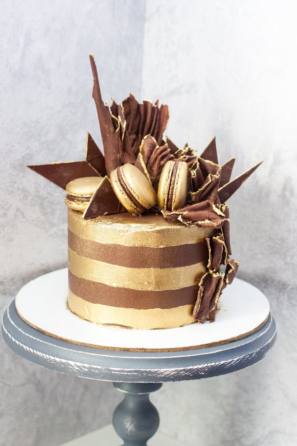 Chocolate Birthday Cake With Golden Stripes, Dark ...