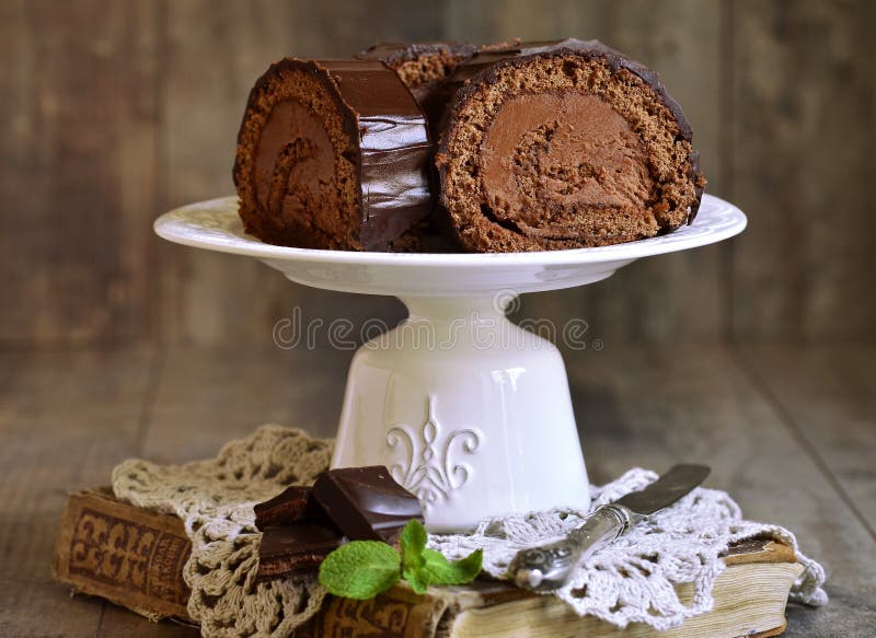 Chocolate biscuit roll. stock image. Image of festive 51422325