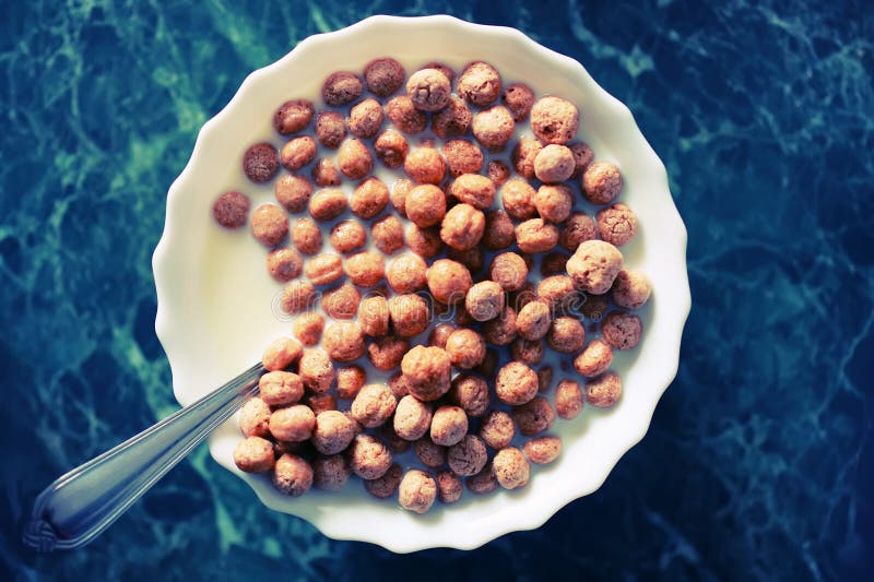Chocolate Breakfast Cereal Ball with Milk Stock Image Image of diet