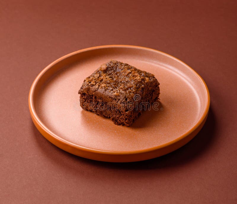 Chocolate brownie cake, food, sweet dessert with nuts rectangular shape. Sweet chocolate brownie royalty free stock images