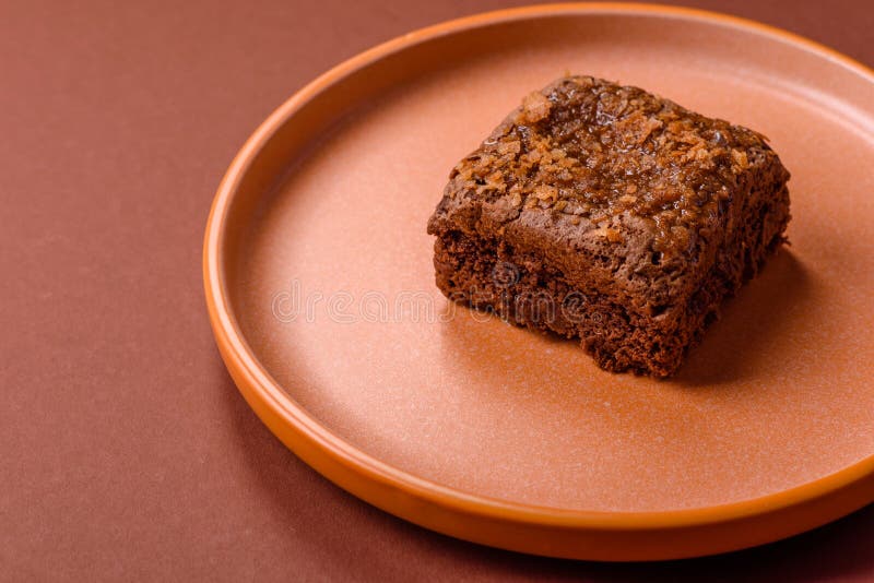 Chocolate brownie cake, food, sweet dessert with nuts rectangular shape. Sweet chocolate brownie stock photography