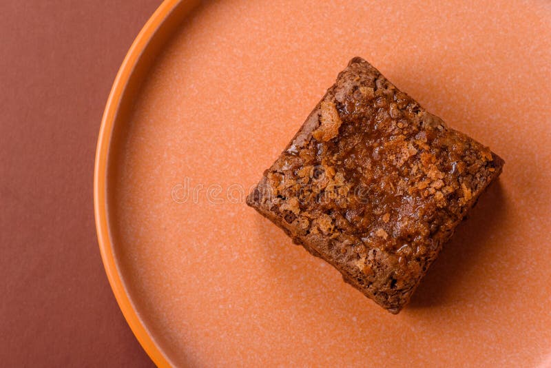 Chocolate brownie cake, food, sweet dessert with nuts rectangular shape. Sweet chocolate brownie royalty free stock images