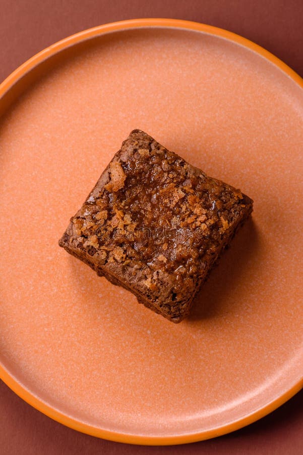 Chocolate brownie cake, food, sweet dessert with nuts rectangular shape. Sweet chocolate brownie stock image