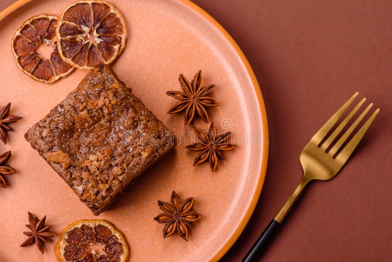 Chocolate brownie cake, food, sweet dessert with nuts rectangular shape. Sweet chocolate brownie royalty free stock images