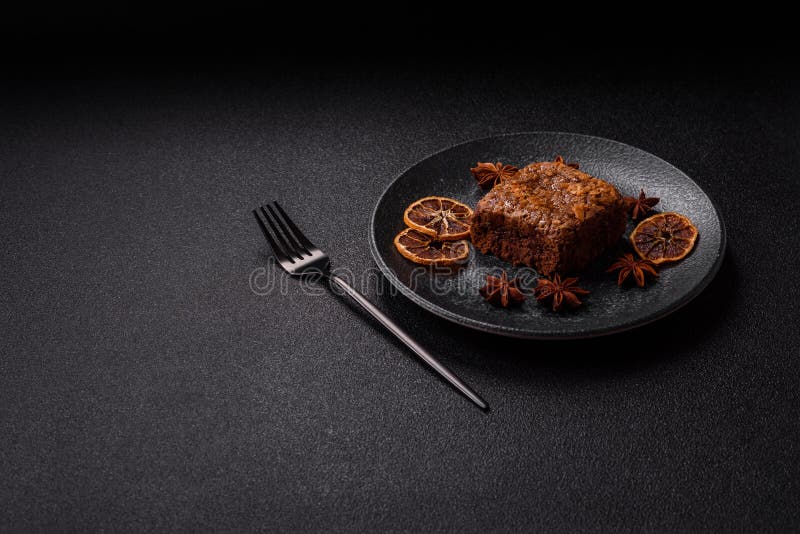 Chocolate brownie cake, food, sweet dessert with nuts rectangular shape. Sweet chocolate brownie royalty free stock photo