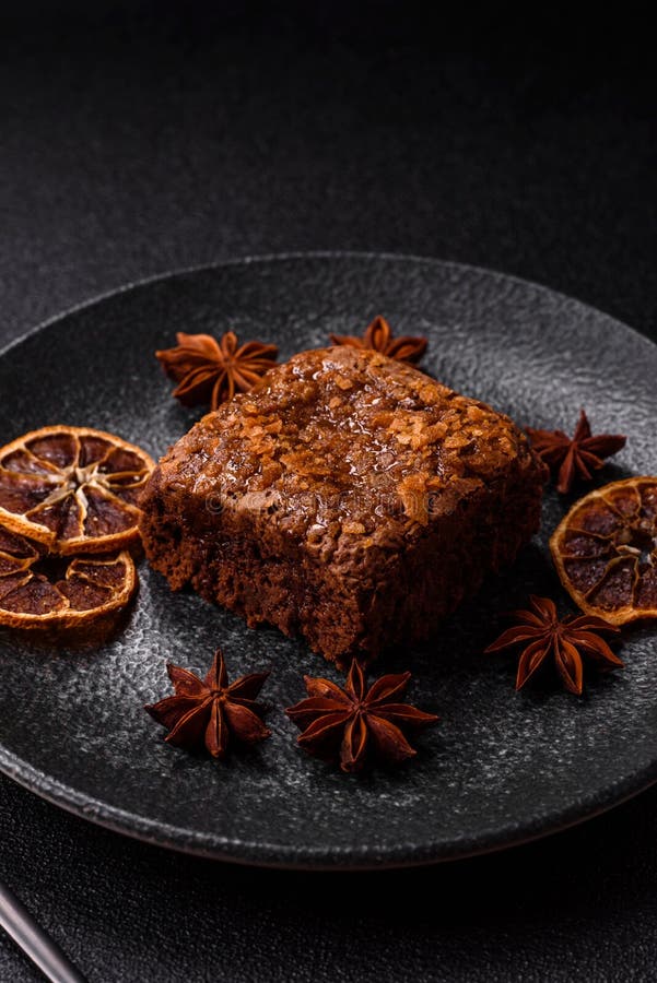 Chocolate brownie cake, food, sweet dessert with nuts rectangular shape. Sweet chocolate brownie royalty free stock image