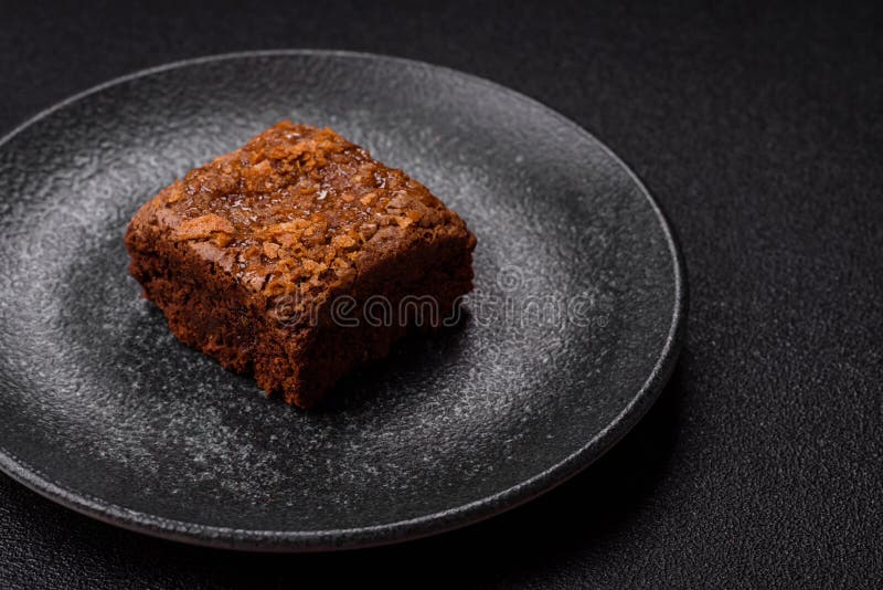 Chocolate brownie cake, food, sweet dessert with nuts rectangular shape. Sweet chocolate brownie stock photography