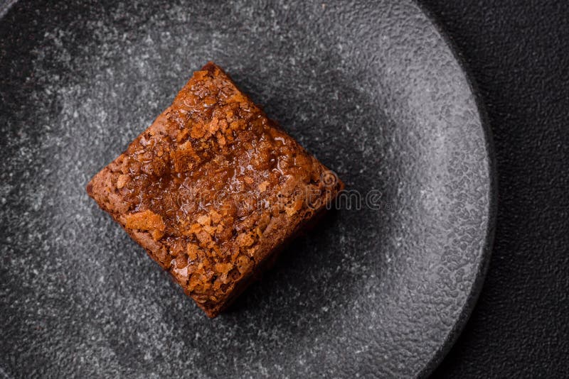 Chocolate brownie cake, food, sweet dessert with nuts rectangular shape. Sweet chocolate brownie royalty free stock photo
