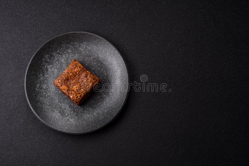 Chocolate brownie cake, food, sweet dessert with nuts rectangular shape. Sweet chocolate brownie stock photos