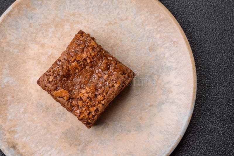 Chocolate brownie cake, food, sweet dessert with nuts rectangular shape. Sweet chocolate brownie royalty free stock photography