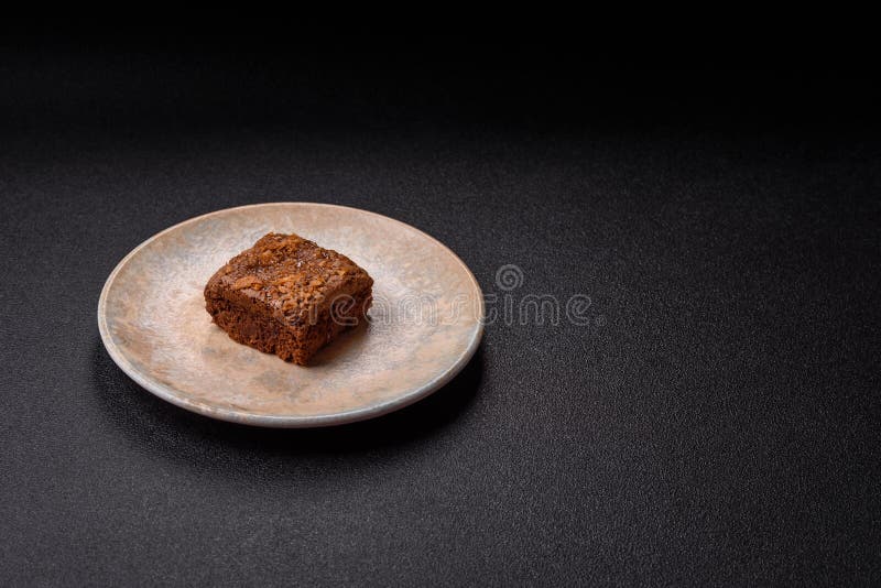 Chocolate brownie cake, food, sweet dessert with nuts rectangular shape. Sweet chocolate brownie royalty free stock photo
