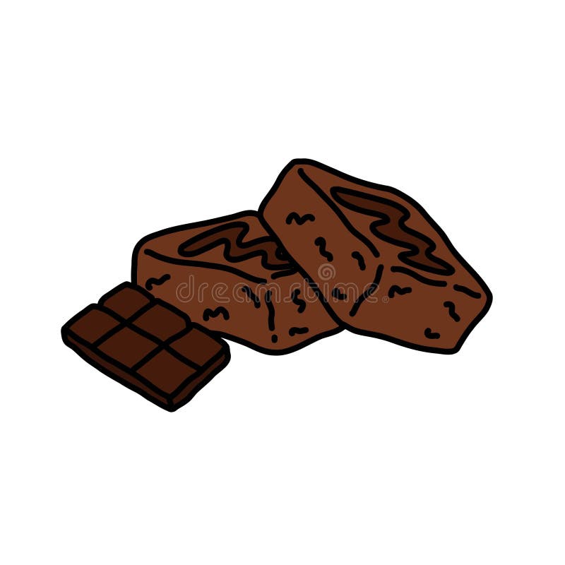 Chocolate Brownie Doodle Icon, Vector Color Line Illustration Stock