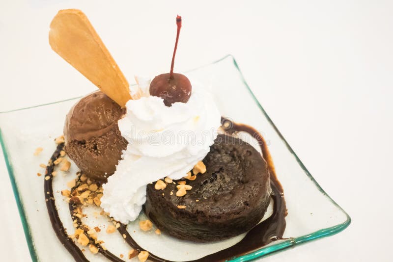 Chocolate Brownie Lava with Ice Cream Stock Photo Image of chocolate