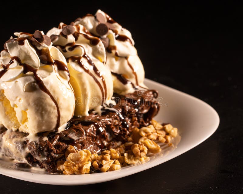 Bowl Vanilla Ice Cream Hot Fudge Sauce Stock Photos Free & Royalty