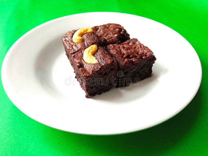 Chocolate Brownies with Green Background, Jakarta 20 July 2021 Stock