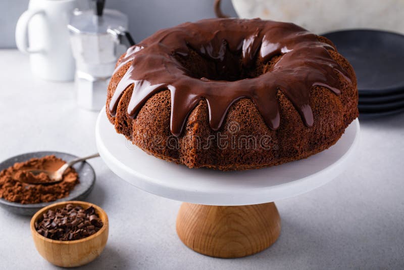 Chocolate Bundt Cake with Chocolate Ganache Glaze Stock Image Image