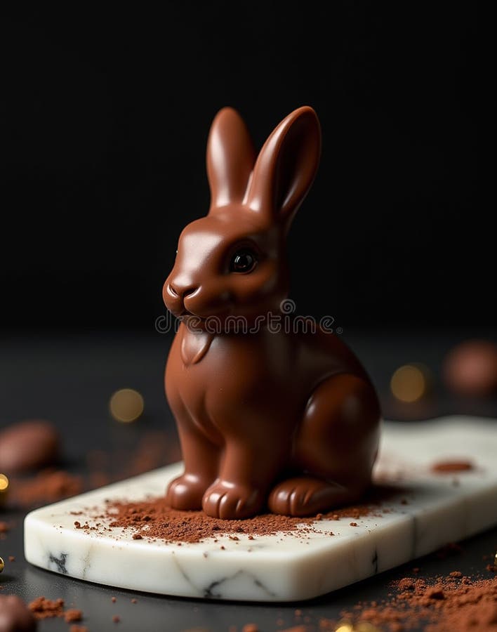 Chocolate Bunny Figurine z złotym akcentem na suszeniu proszku kakaowego ilustracja wektor