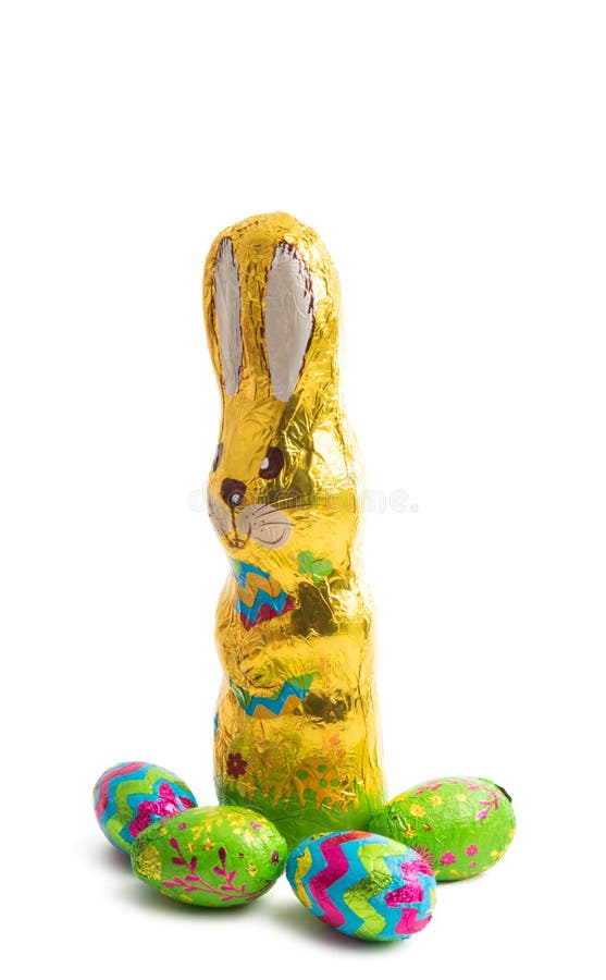 Chocolate Bunny in Foil Isolated Stock Photo Image of bunny, white